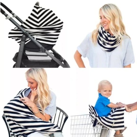 🍒 COVERED GOODS 4-in-1 Multi-Use Nursing Cover B&W Stripe - Picture 1 of 11